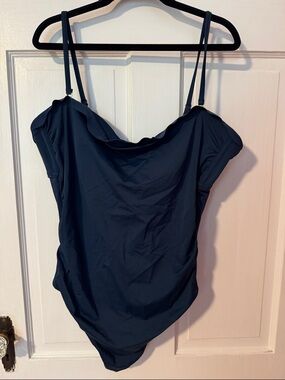 NWT Shade & Shore Navy Blue Off-Shoulder One-Piece Swim with removable straps 16